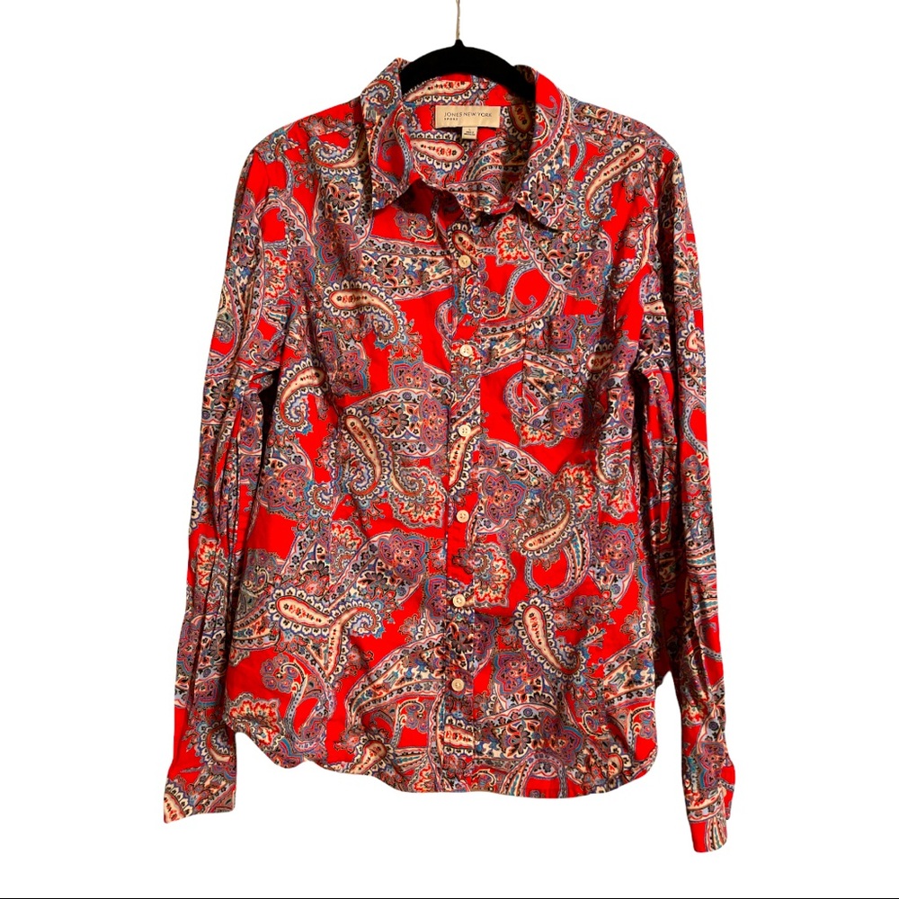 Button down Paisley Dress Shirt Work Shirt Jones New York Sport
